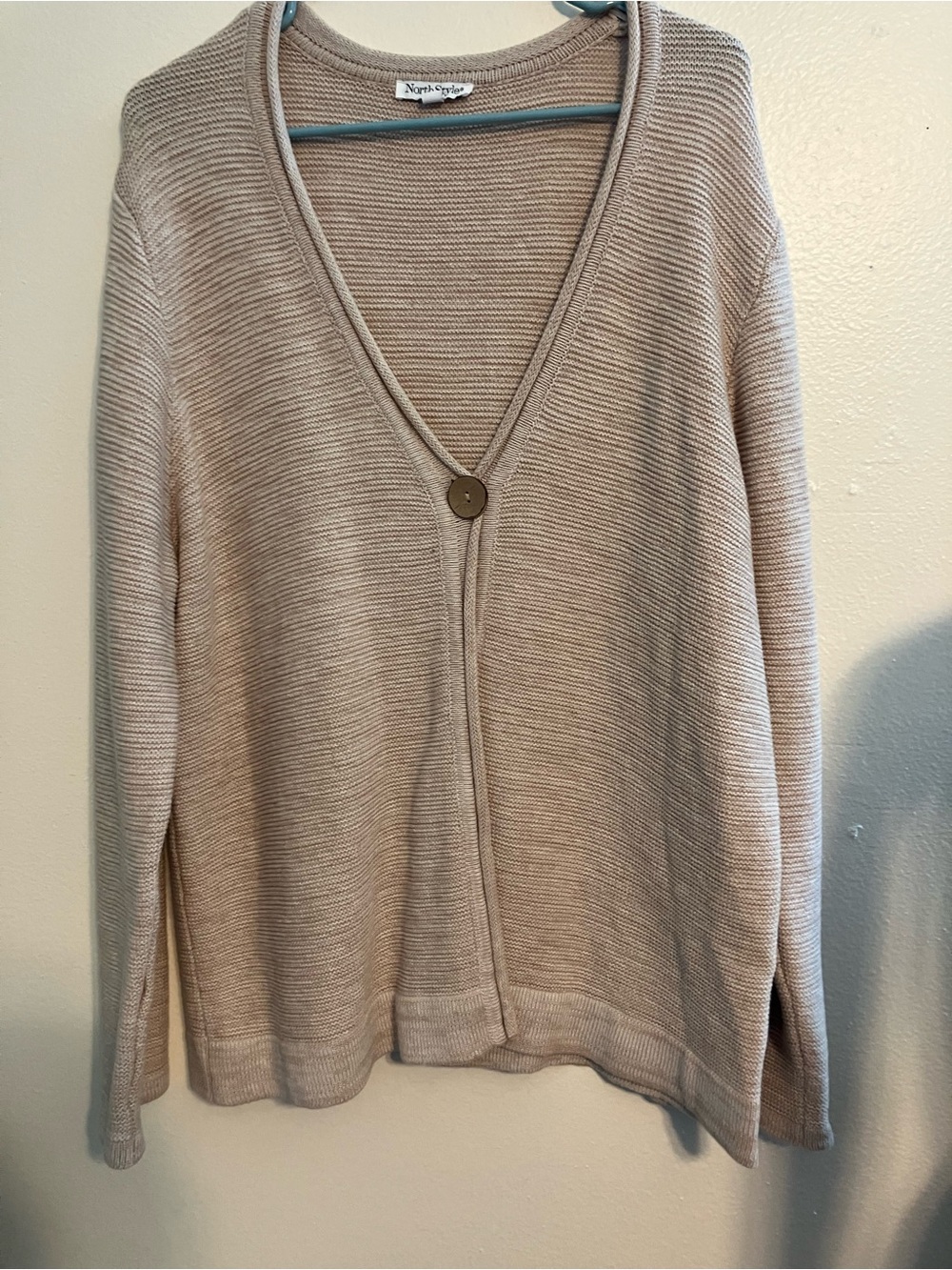 NorthStyle Taupe Ribbed V-Neck Single Button Cardigan